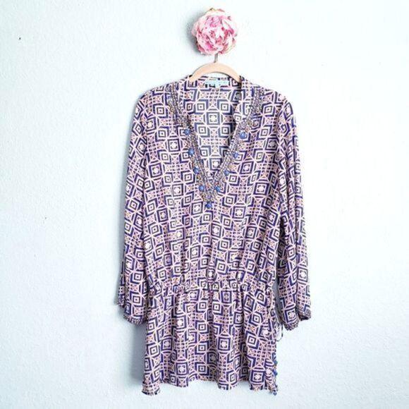 Antonio Melani‎ Blue And Orange Embellished Geometric Coverup - Picture 1 of 7